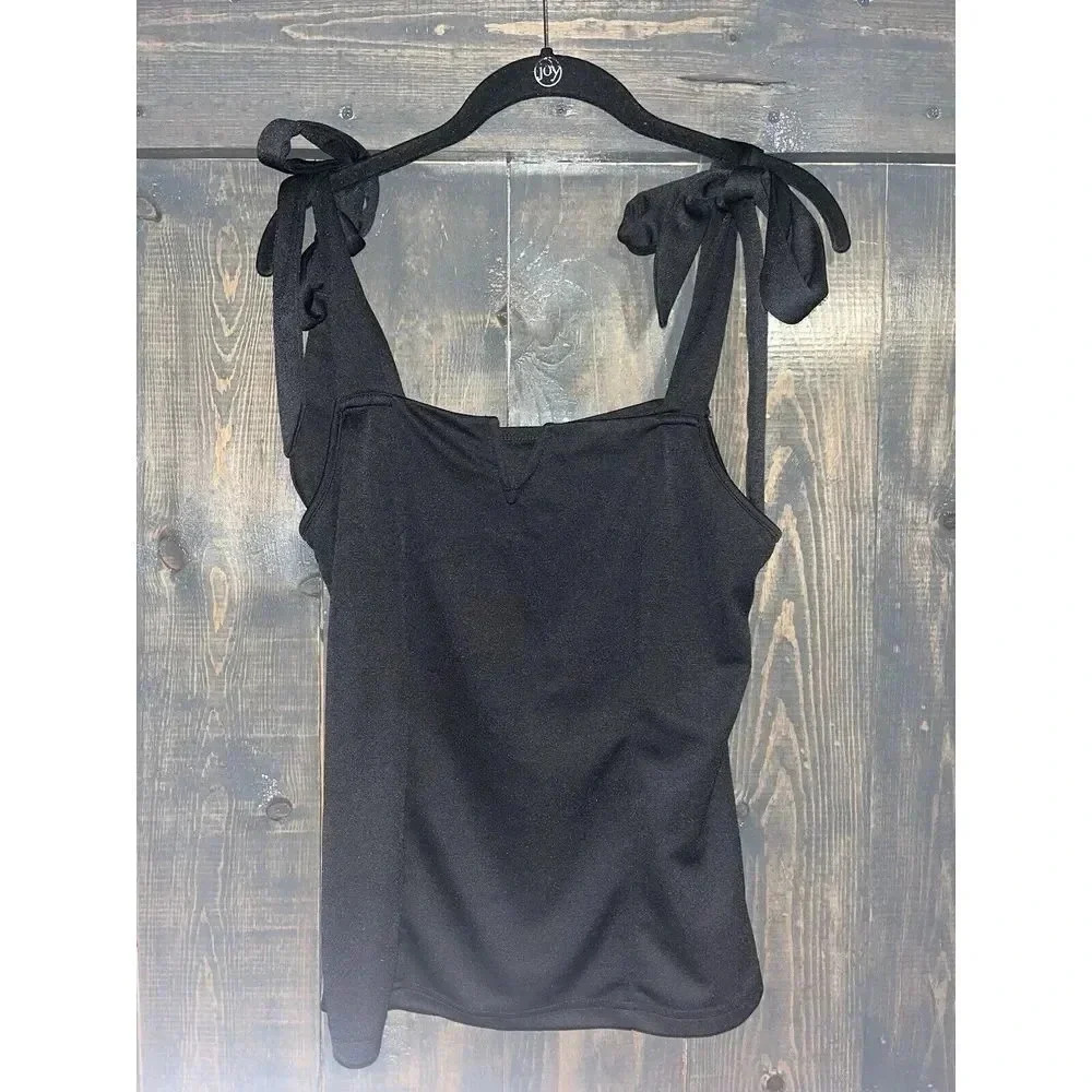Shein Womens Medium‎ Black Tank Top With Adjustable Tie Straps A31 - Picture 4 of 4
